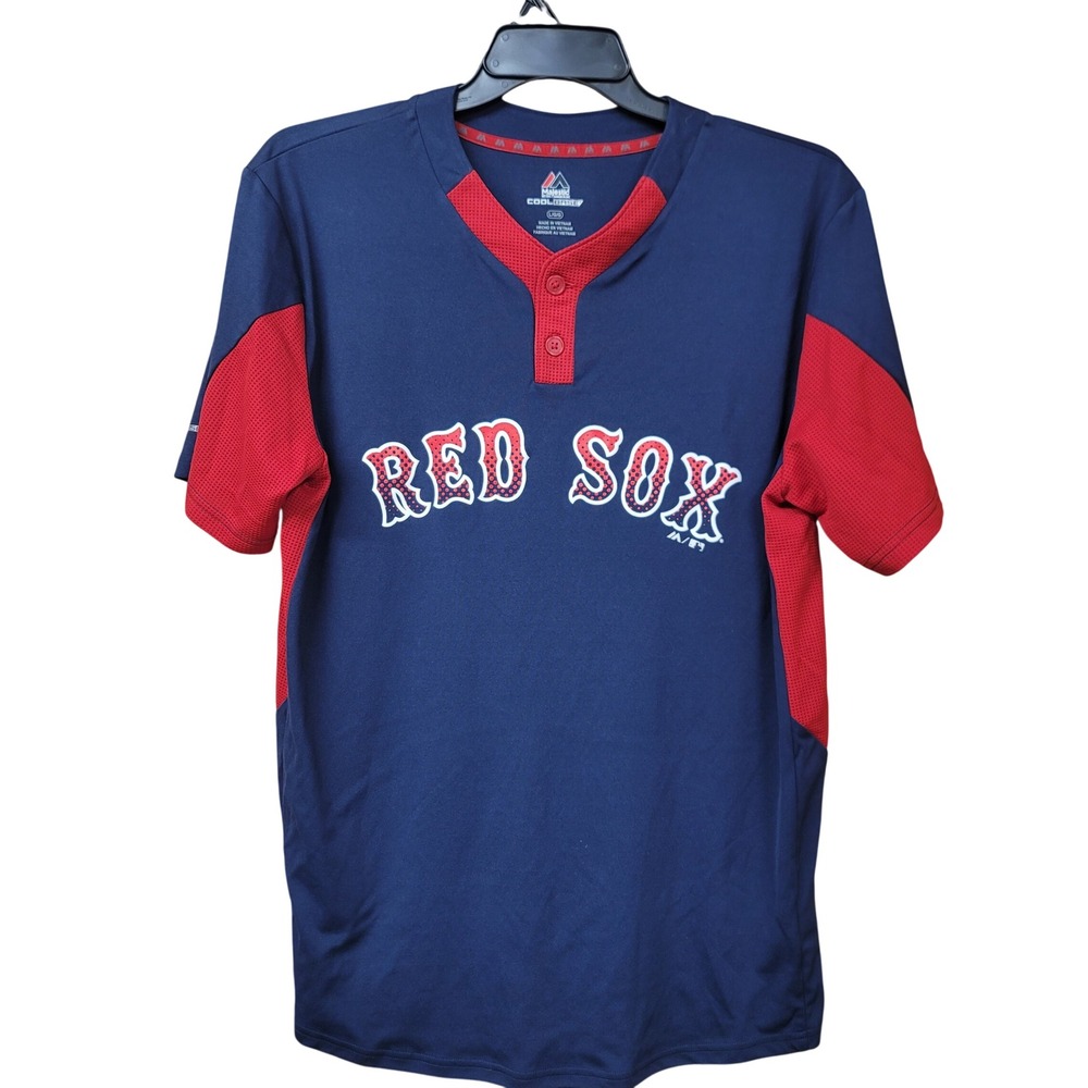 Majestic Cool Base Boston Red Sox MLB Jersey Baseball Fenway Navy Red Mens Large